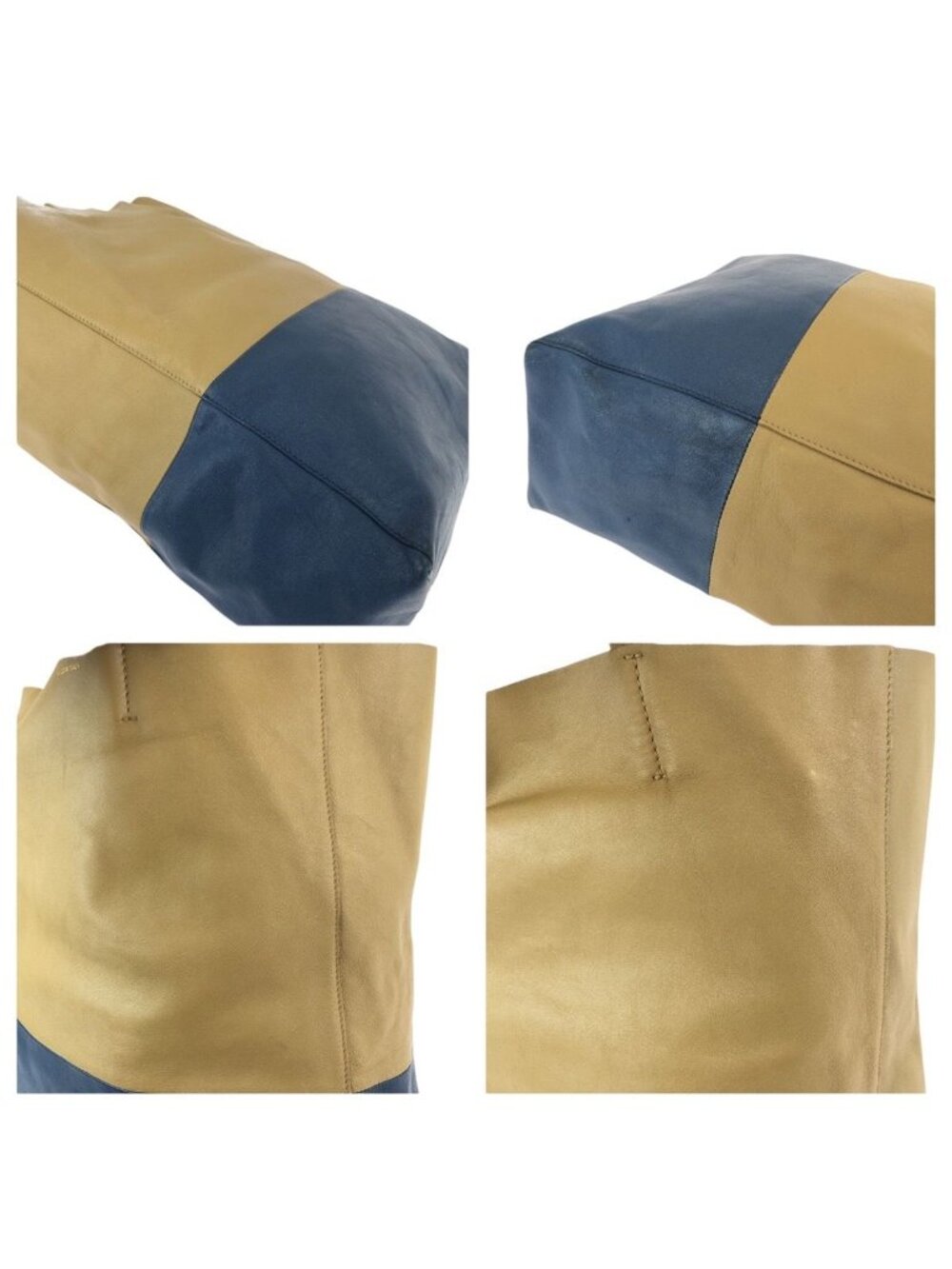 Celine Horizontal Cabas Bicolor Beige Blue Gold Leather Tote - Picture 5 of 9